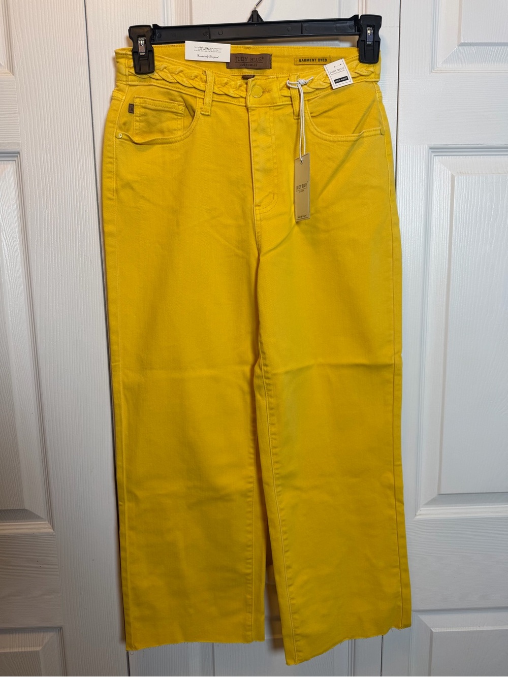 Judy Blue Yellow High Rise Braided Waist Wide Leg Crop Jeans Sz 7/28 NWT